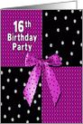 16th Birthday Party Invitation, Gift with Black Fuschia Bow, Female card