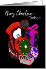 Christmas, GodSon, Happy and Colorful Train Decorated for Christmas card