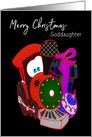 Christmas, Goddaughter, Happy Little Train Decorated for Christmas card