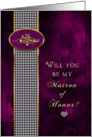 Matron of Honor - Bridal Party Invitation - Purple - Diamonds (Faux) - Gold (faux) card