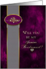 Junior Bridesmaid - Bridal Party Invitation - Purple - Diamonds (Faux) - Gold (faux) card
