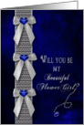 Flower girl - Bridal Party Invitation - Dark Blue/Navy - Diamonds (Faux) - Gold (faux) card