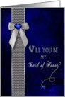 Maid of Honor- Bridal Party Invitation - Dark Blue/Navy - Diamonds (Faux) - Gold (faux) card