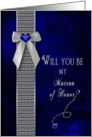 Matron of Honor- Bridal Party Invitation - Dark Blue/Navy - Diamonds (Faux) - Gold (faux) card