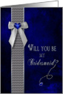 Bridesmaid - Bridal Party Invitation - Dark Blue/Navy - Diamonds (Faux) - Gold (faux) card