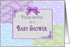 Baby Shower Invitations - Pastels and Faux Lace and purple bow card