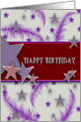 Birthday - Lady In Red Hat- Stars - Glitz - Feathers - Purple - Red card