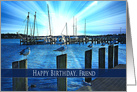 Birthday, Friend, Seagulls Perched on Bulkheads at Marina, Sunset card