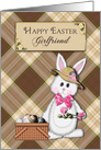 EASTER, Girlfriend, Female Bunny in hat with basket of eggs card