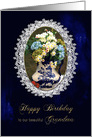 Birthday, Grandma, Vintage, Lace Oval Frame with Vase of Flowers card