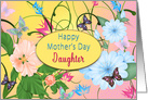 Mother’S Day, Daughter, Butterflies and Flowers in Blue,Pink and Blue card