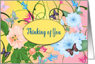 Thinking Of You, Blank, Butterflies and Flowers in Pink, Green and Blu card