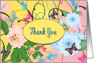 Thank You, Blank, Butterflies and Flowers, Pink, Blue and Green card