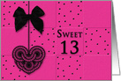 Sweet13th Birthday Party Invitation,Fuchsia with Polka Dots, Bows card