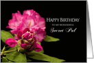 Birthday, Secret Pal, Fuchsia Rhododendron Flowers on Black Background card