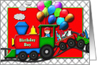 Birthday Boy, Party Invitation,Train Filled with Balloons and Presents card