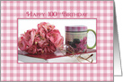 100TH BIRTHDAY, Pink Gingham with Bouquet of Flower and Coffee Mug card