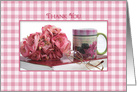 Thank You, Blank, Sweet Pink Gingham with Flower and Coffee Mug, card