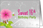 Sweet 16th Birthday Party Invitation, Dainty Pink Flower & Butterflies card