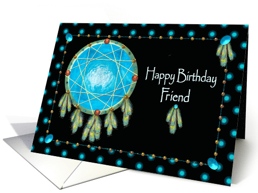 Birthday, Friend, Native American, Dreamcatcher with Wolf card