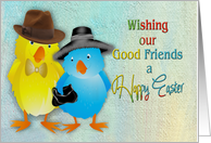 Easter, Good Friends, Colorful Chicks Dressed-up in their best card