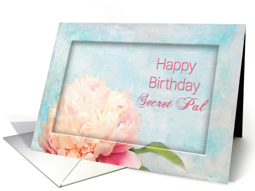 Birthday, Secret Pal, Delicate Pink Peony Flower on Soft Blue card