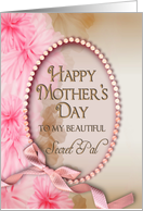 Mother’s Day Secret Pal, Pink Delicate Flowers with Beaded Oval Inset card