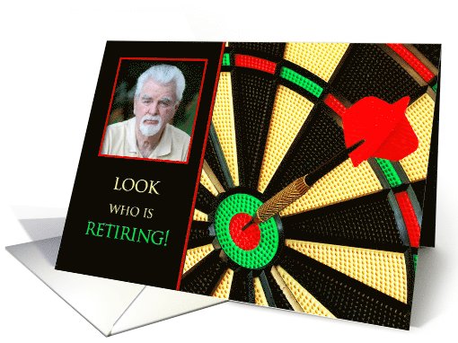 RETIREMENT - INVITATION - SURPRISE - DARTS - PHOTO INSERT card