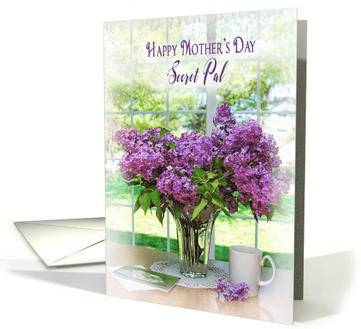 MOTHER'S DAY, SECRET PAL, Bouquet of Lilacs with Coffee on Table card