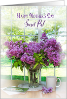 MOTHER’S DAY, SECRET PAL, Bouquet of Lilacs with Coffee on Table card