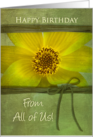 BIRTHDAY, From all of Us,YELLOW DAISY on GREEN TEXTURED BACKGROUND card