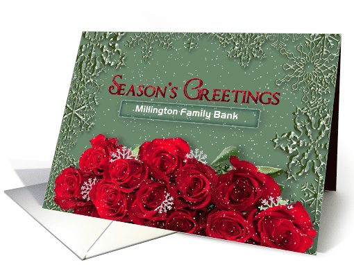 Season's Greeting - Business - Personalize Name - Snow/Roses card