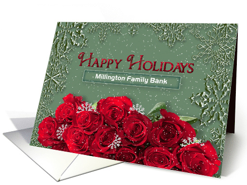 Happy Holidays - Business - Personalize Name - Snow/Roses card