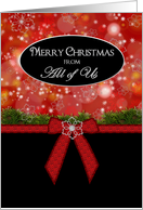 Christmas - From All of Us - Red Bow - Snowflake card
