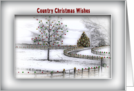 COUNTRY Christmas Greeting Country Scene - Winding Fence - decorated card