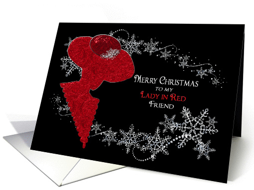 Lady in Red Hat Christmas - Snow flakes card (1156146)