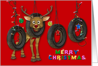 Merry Christmas - FUN REDNECK - DEER - LIGHTS - TIRES card
