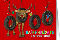 Happy Holidays - Favorite Red Neck Friend - Deer - Lights -Tires card