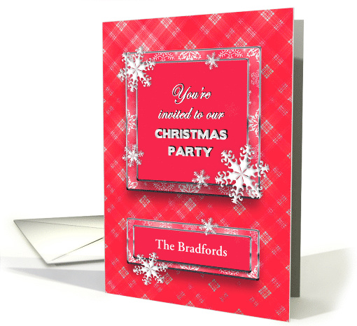 CHRISTMAS PARTY INVITATION - SNOWFLAKES - PERSONALIZE FRONT card