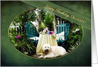 Birthday - Girlfriend- Cottage Garden - pet/dog Tea For Two - Trellis card