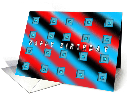 Abstract Birthday - Blue/Black/Red Squares card (1181978)