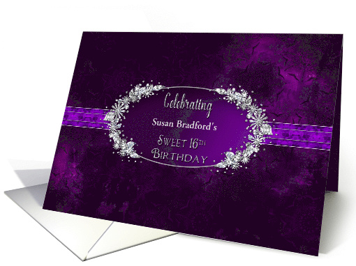 Sweet Sixteen Birthday Invitation,Name, Purple with Faux Diamonds card