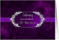 70th Birthday Invitation, Name Insert, Graphic Faux Diamonds on Purple card