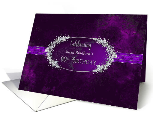 90th Birthday Invitation, Name Insert Purple with Faux... (1209604)