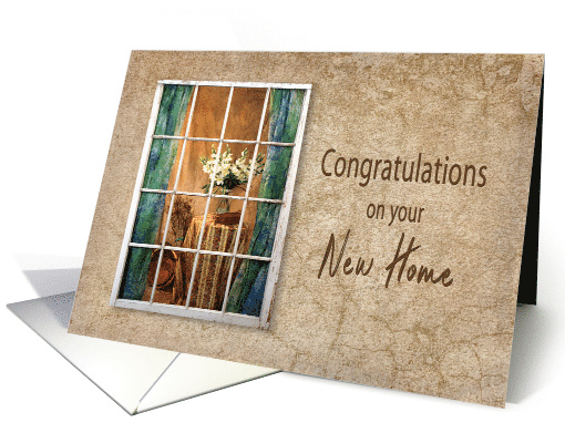 Congratulations on New Home, View Trhough Old Weathered Window card