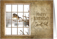 Birthday, Secret Pal, View Through Old Window Small Bird on Branch card
