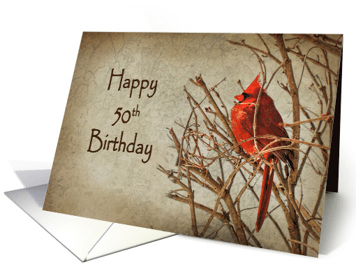 50th Birthday with Red Cardinal Perched on Branches. card (1224430)