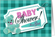 Baby Shower - Baby Girl - Teal/Pink - Teddy Bear card