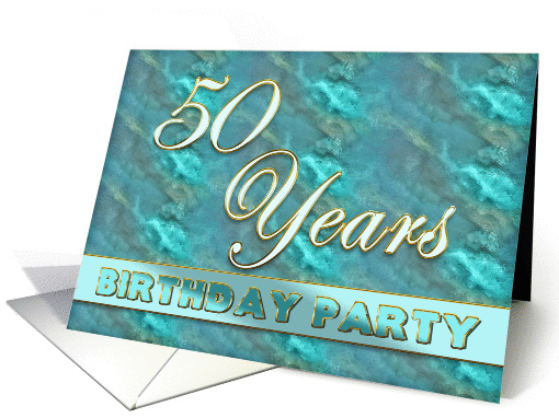 Birthday Party Invitation - 50 Years - Teal/Gold/Marble Design card