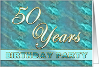 Birthday Party Invitation - 50 Years - Teal/Gold/Marble Design card